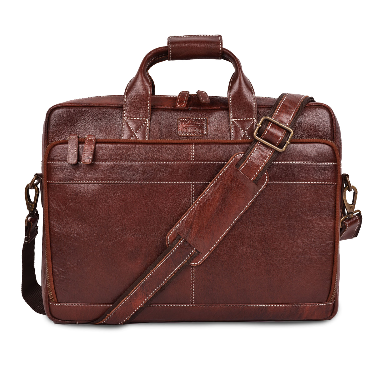 LEATHER VILLAGE 16" Leather Laptop Messenger Briefcase Bag for Men-Brown-Leather Satchel for Travel and Office Shoulder Bag