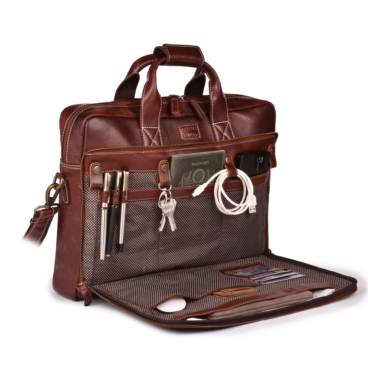 LEATHER VILLAGE 16" Leather Laptop Messenger Briefcase Bag for Men-Brown-Leather Satchel for Travel and Office Shoulder Bag