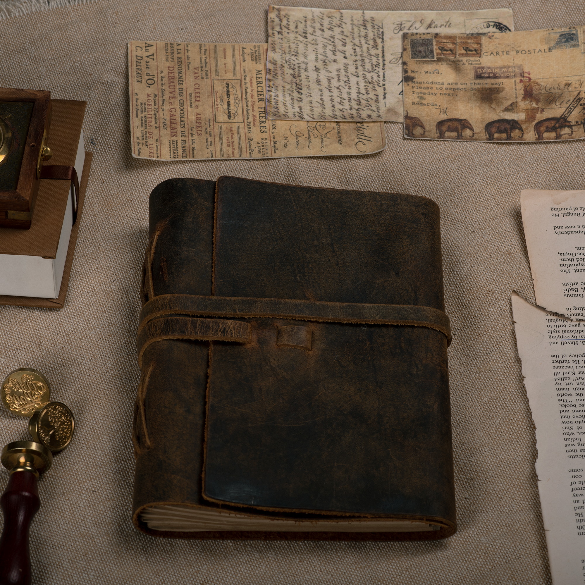 Leather Journal Kraft Lined Paper-Distressed Brown Leather Village