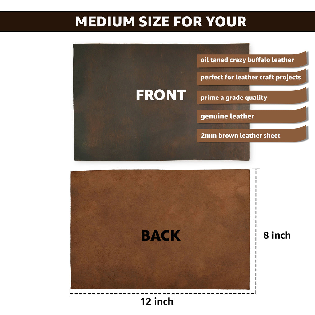 Full Grain Buff Leather Sheet - Dark Brown, 2mm Thick - Premium Craft Leather for Tooling, Upholstery, Workshops, and DIY Projects Leather Village