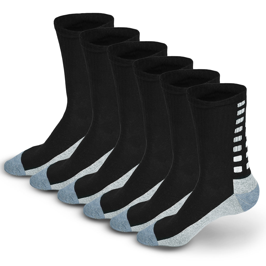 Athletic Socks - Anti-Slip Cushioned Crew, Breathable Comfort Running & Sport Socks for Men & Women, Large Pack of 6