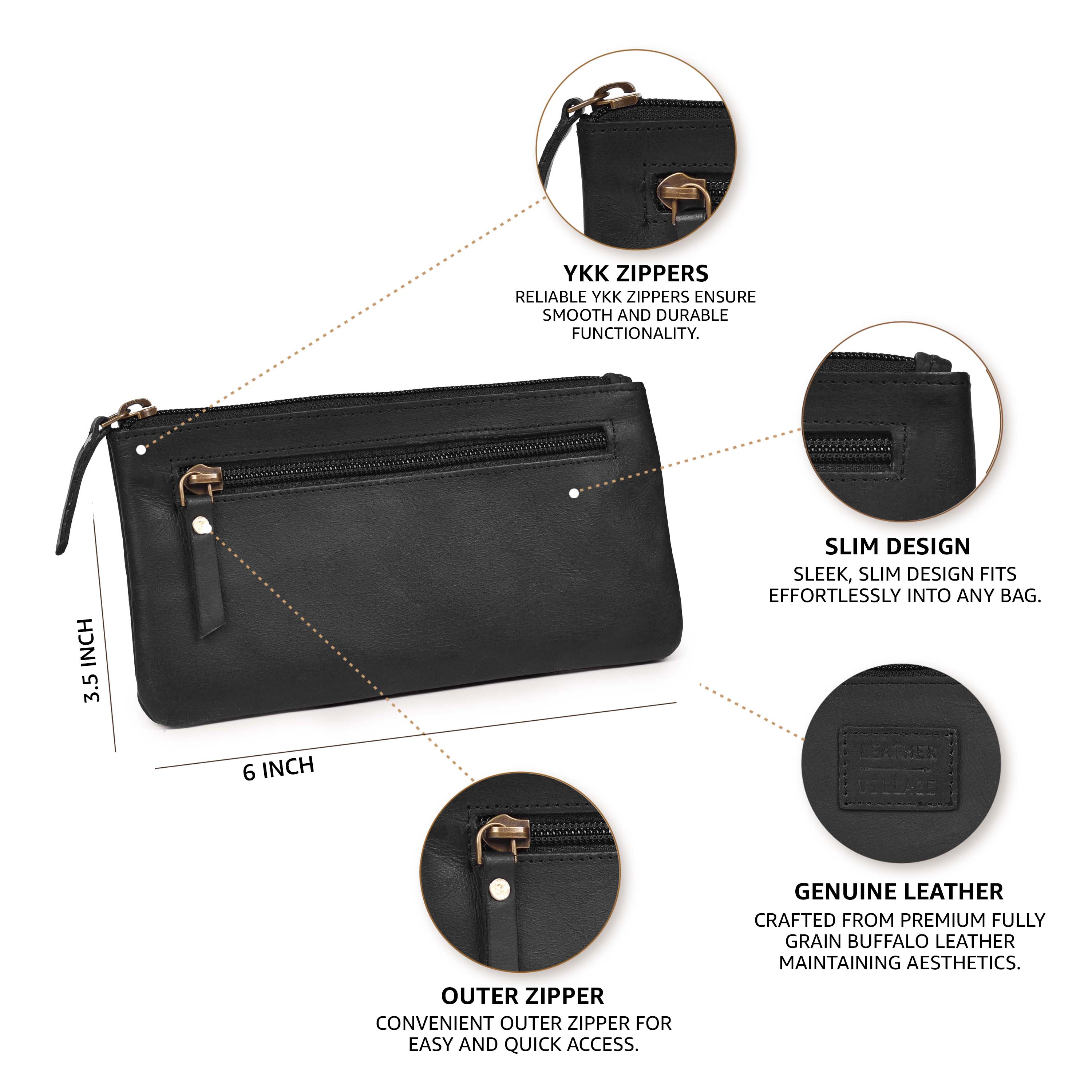 Leather Pencil Pouch Pen Case - Matte Black