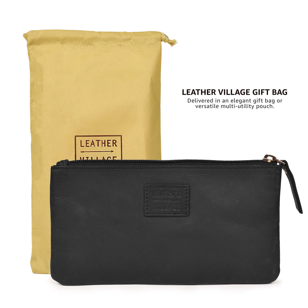 Leather Pencil Pouch Pen Case - Matte Black Leather Village