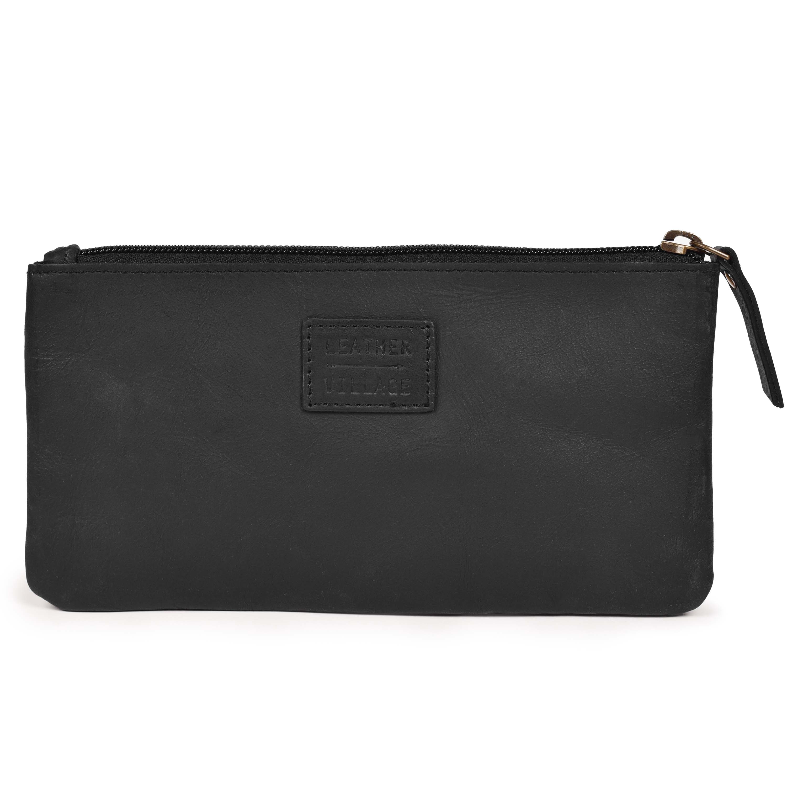Leather Pencil Pouch Pen Case - Matte Black