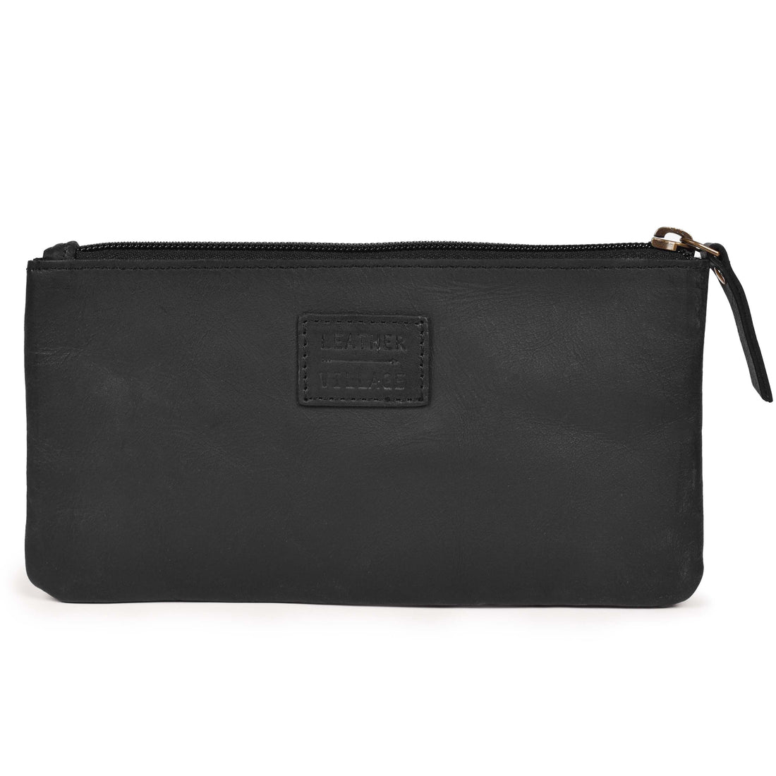 Leather Pencil Pouch Pen Case - Matte Black