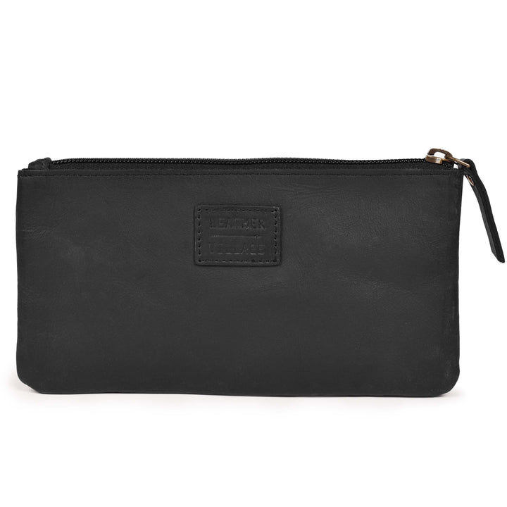 Leather Pencil Pouch Pen Case - Matte Black