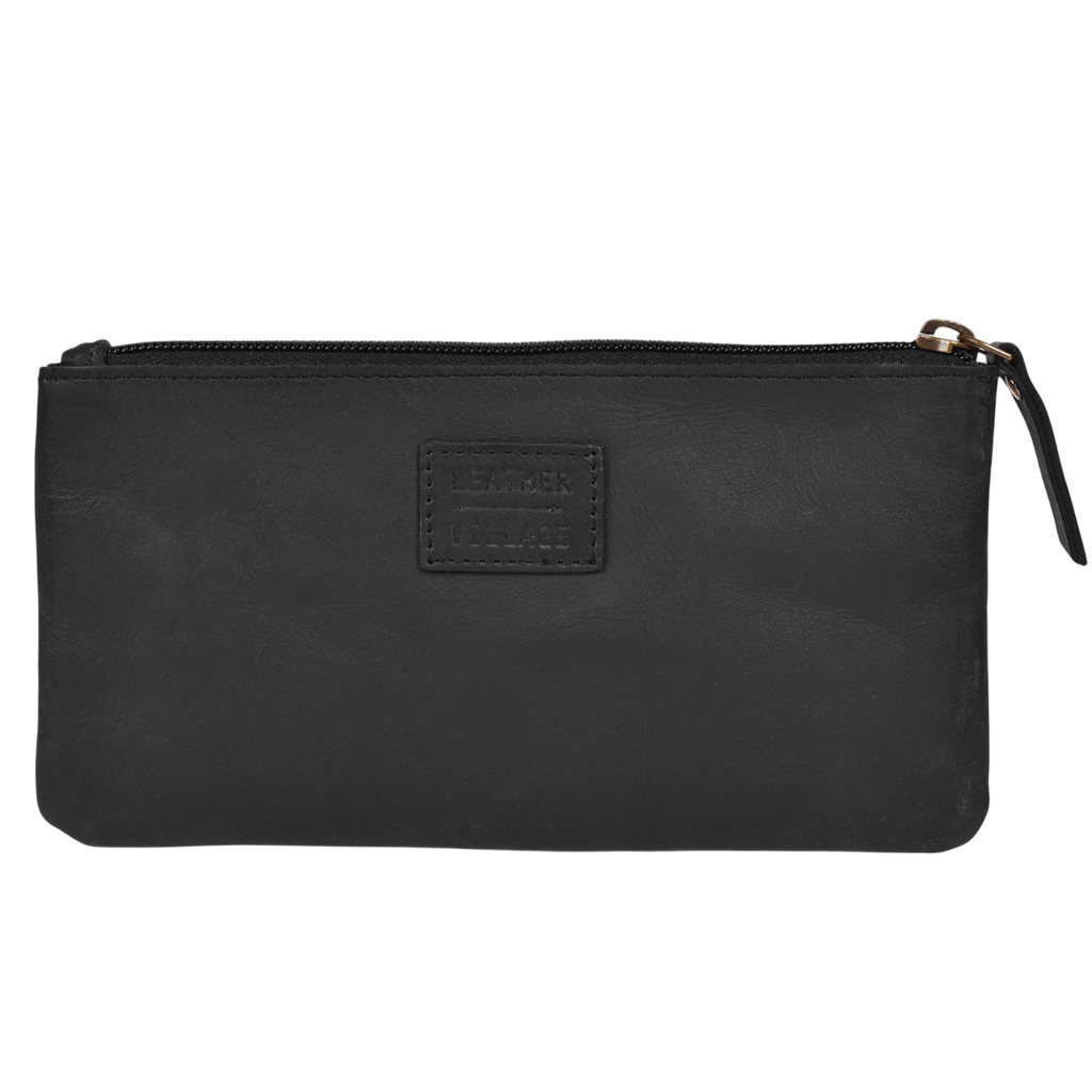 Leather Pencil Pouch Pen Case - Matte Black Leather Village