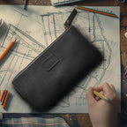 Leather Pencil Pouch Pen Case - Matte Black Leather Village