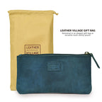 Leather Pencil Pouch Pen Case - Blue Leather Village