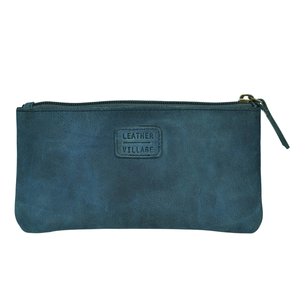Leather Pencil Pouch Pen Case - Blue Leather Village