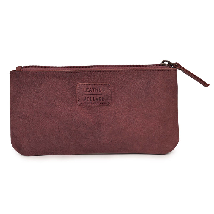 Leather Pencil Pouch Pen Case - Fuchsia