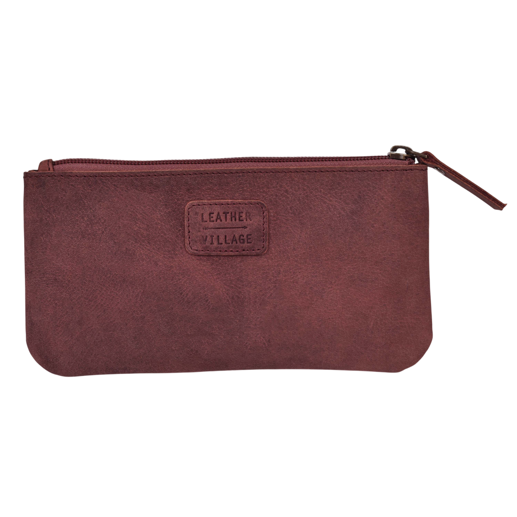 Leather Pencil Pouch Pen Case - Fuchsia Leather Village