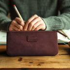 Leather Pencil Pouch Pen Case - Fuchsia Leather Village