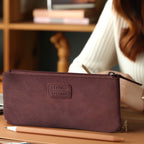 Leather Pencil Pouch Pen Case - Fuchsia Leather Village