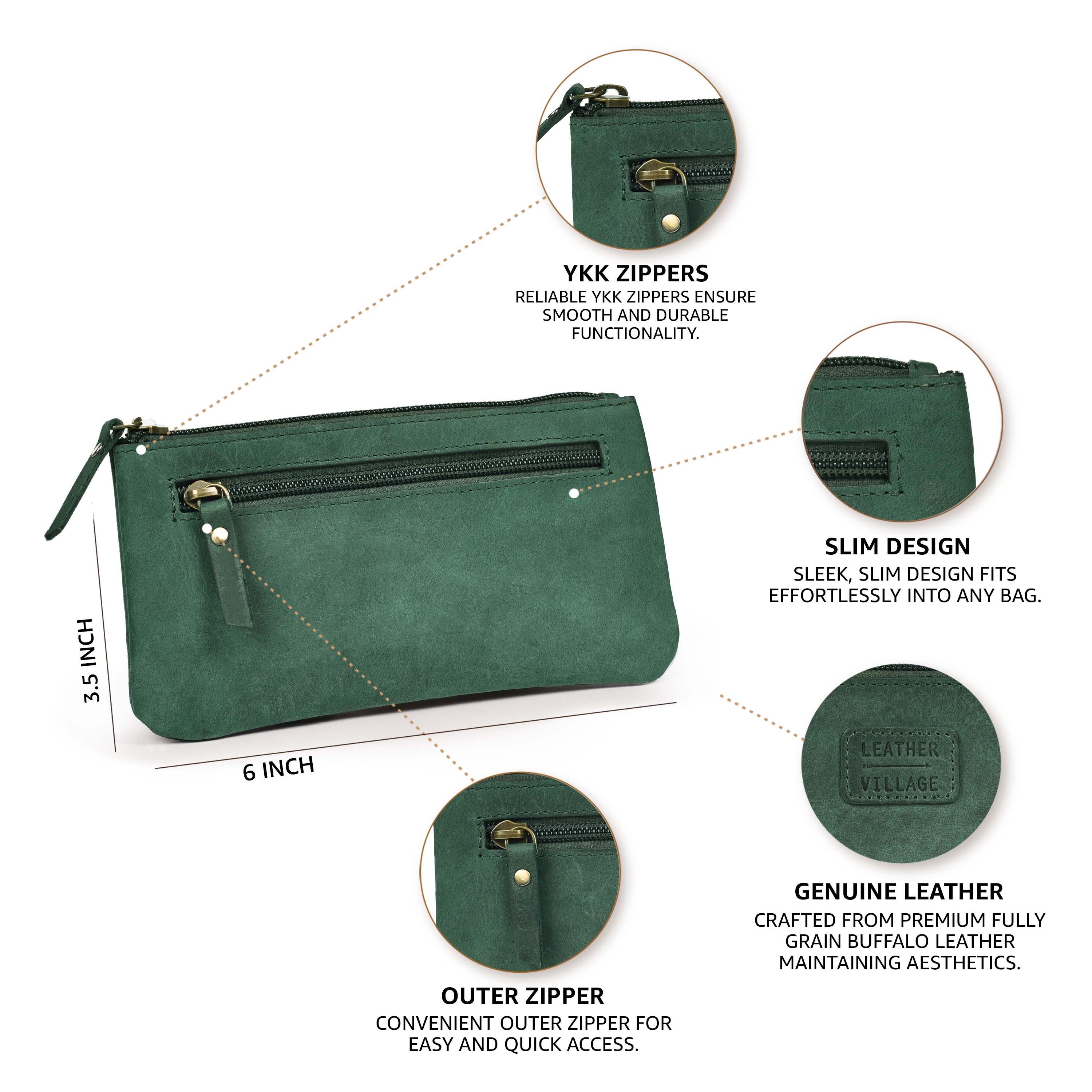 Leather Pencil Pouch Pen Case - Turquoise