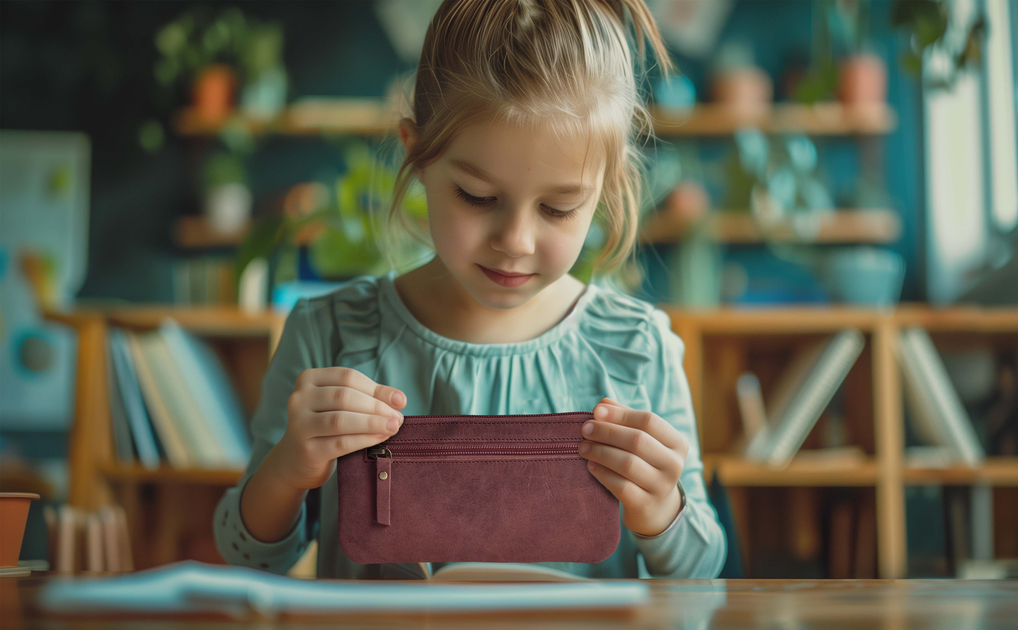 LEATHER VILLAGE Leather Pencil Pouch Pen Case - Matte Black - 8"X4"- Double Pocket - Elegant and Practical Zipper Pouch Holder for Artists, Men, and Women