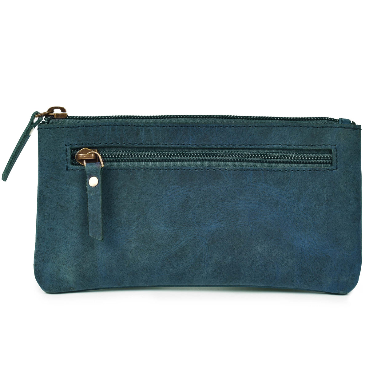 LEATHER VILLAGE Leather Pencil Pouch Pen Case - Matte Black - 8"X4"- Double Pocket - Elegant and Practical Zipper Pouch Holder for Artists, Men, and Women