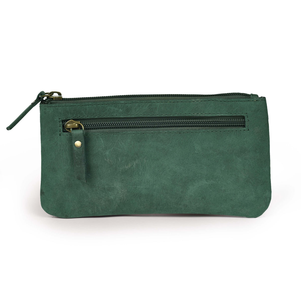 LEATHER VILLAGE Leather Pencil Pouch Pen Case - Matte Black - 8"X4"- Double Pocket - Elegant and Practical Zipper Pouch Holder for Artists, Men, and Women