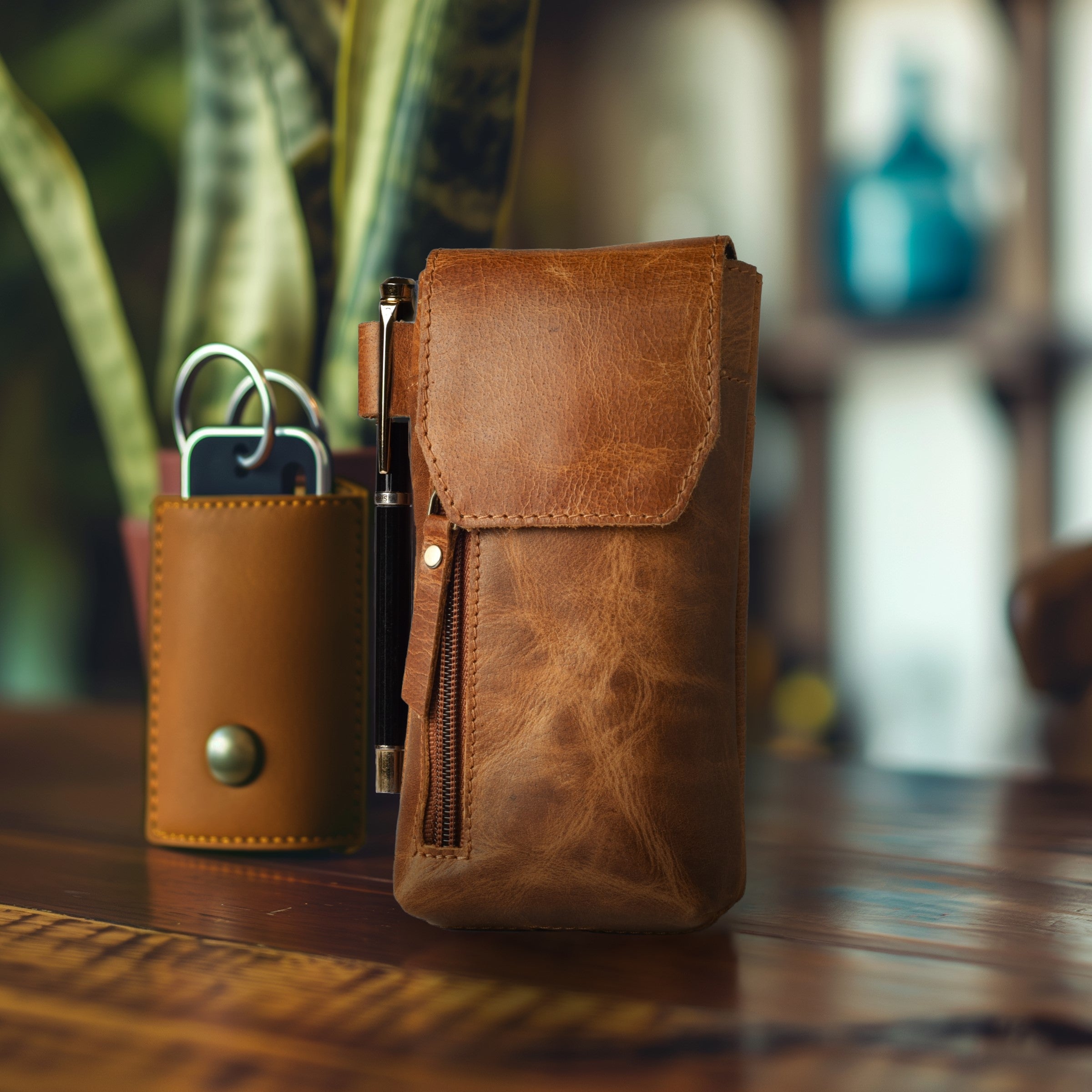 Leather Phone Holster Pouch - Tan