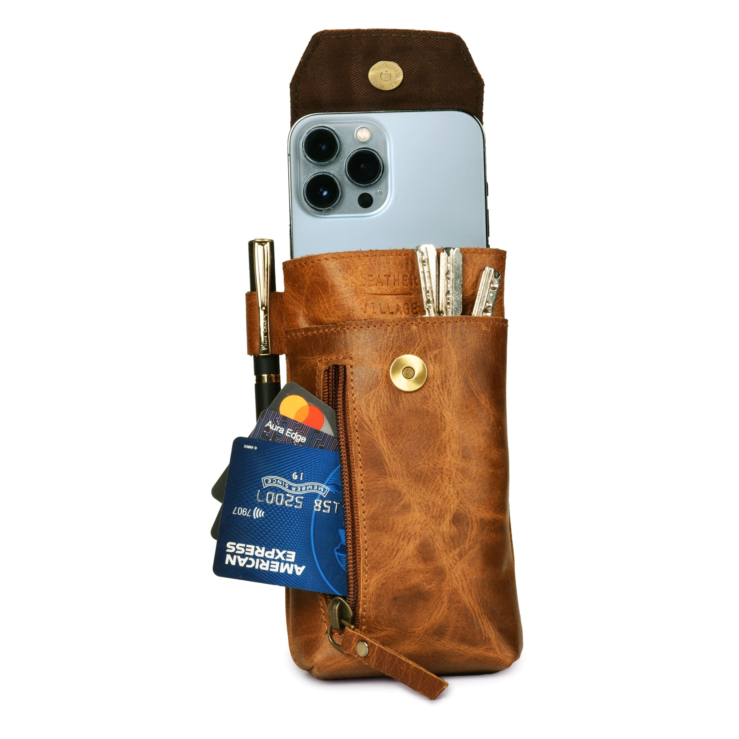 Leather Phone Holster Pouch - Tan