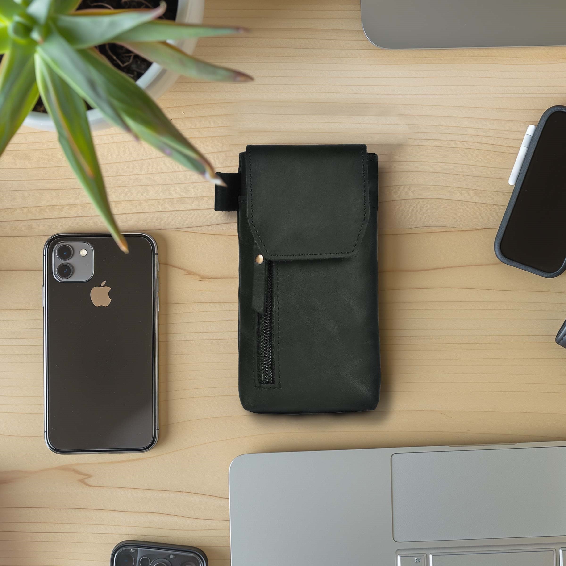 Leather Village Genuine Leather Phone Holster Pouch with Belt Clip, Magnetic Closure, ID Card Holder - Universal Case for iPhone, Samsung Galaxy, Google Pixel