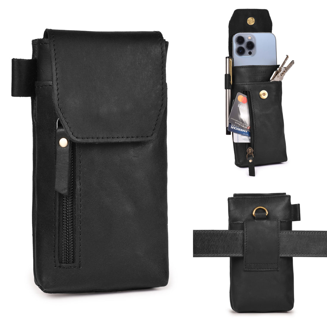 Leather Village Genuine Leather Phone Holster Pouch with Belt Clip, Magnetic Closure, ID Card Holder - Universal Case for iPhone, Samsung Galaxy, Google Pixel