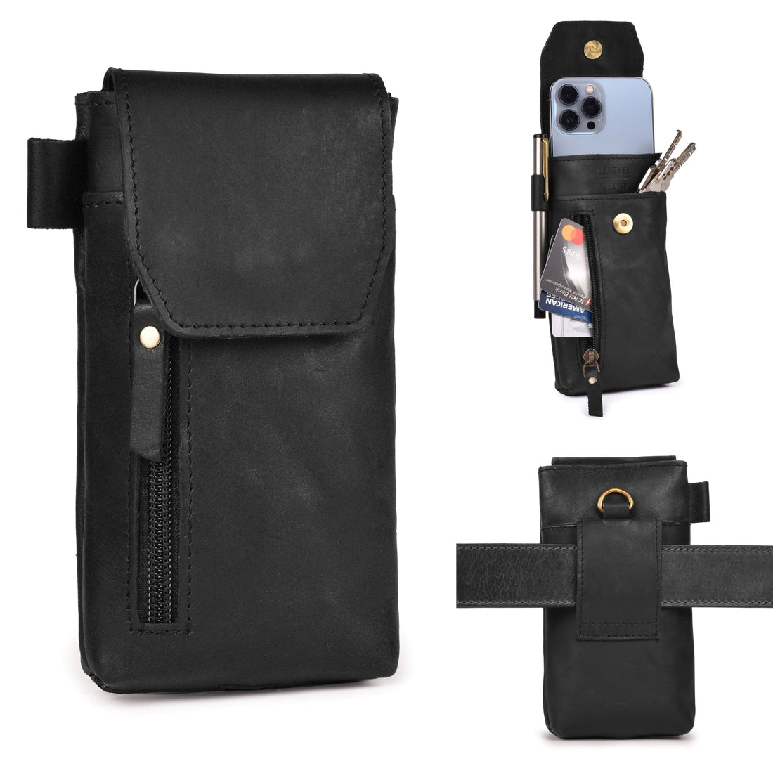 Leather Phone Holster Pouch - Black