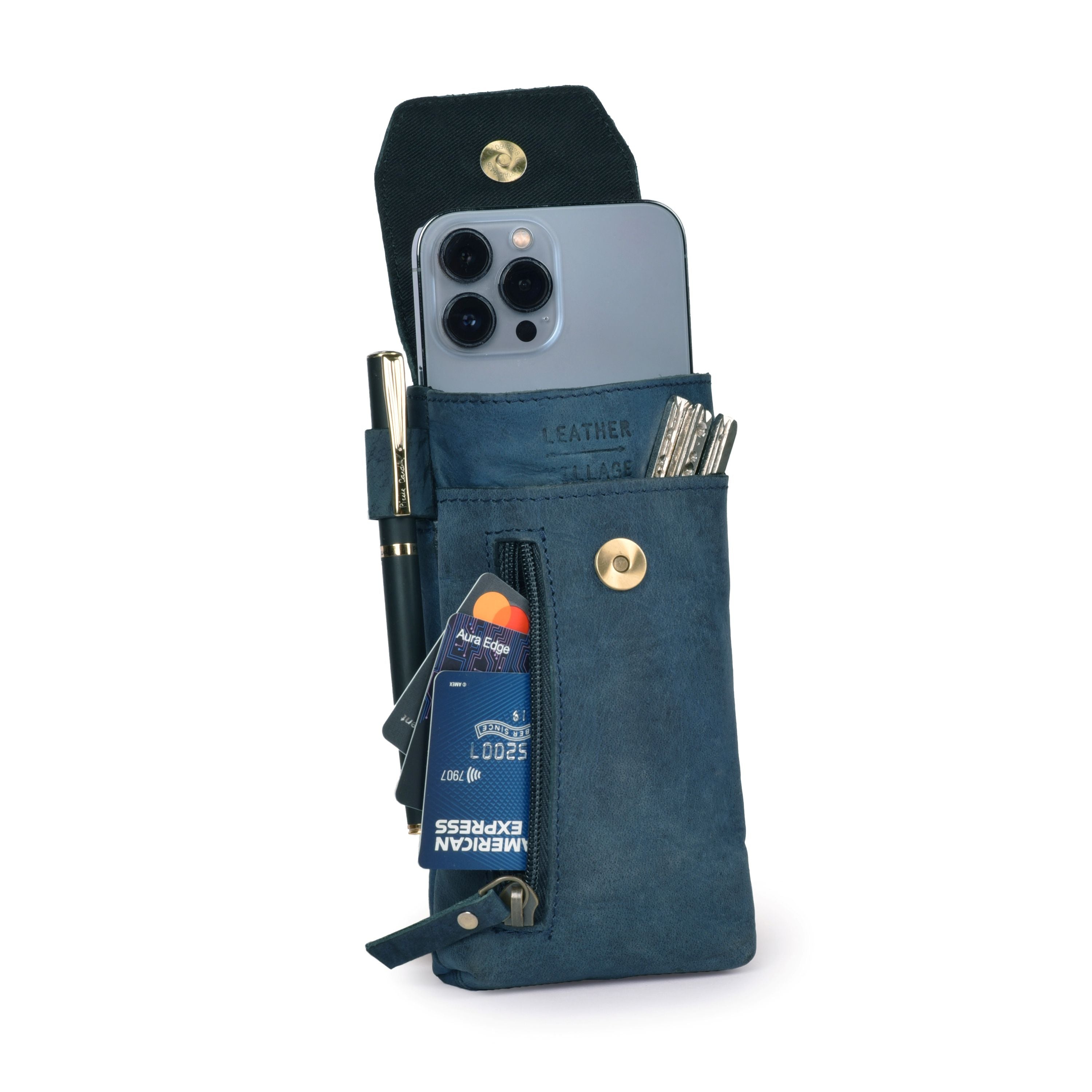 Leather Phone Holster Pouch - Blue