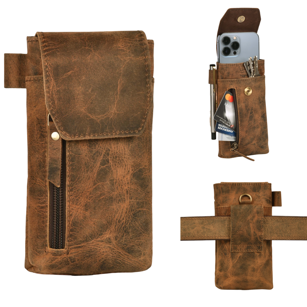 Leather Phone Holster Pouch - Rustic Brown