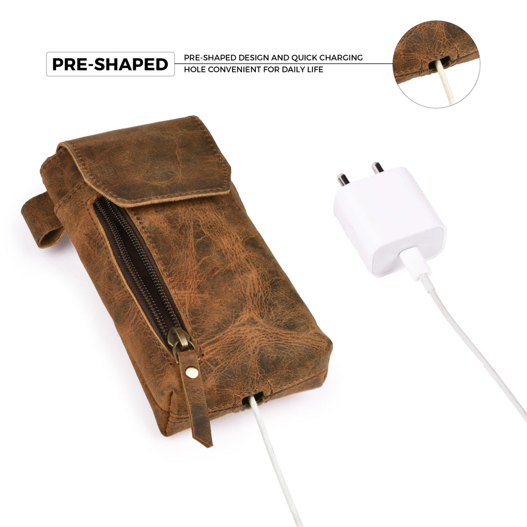 Leather Phone Holster Pouch - Rustic Brown