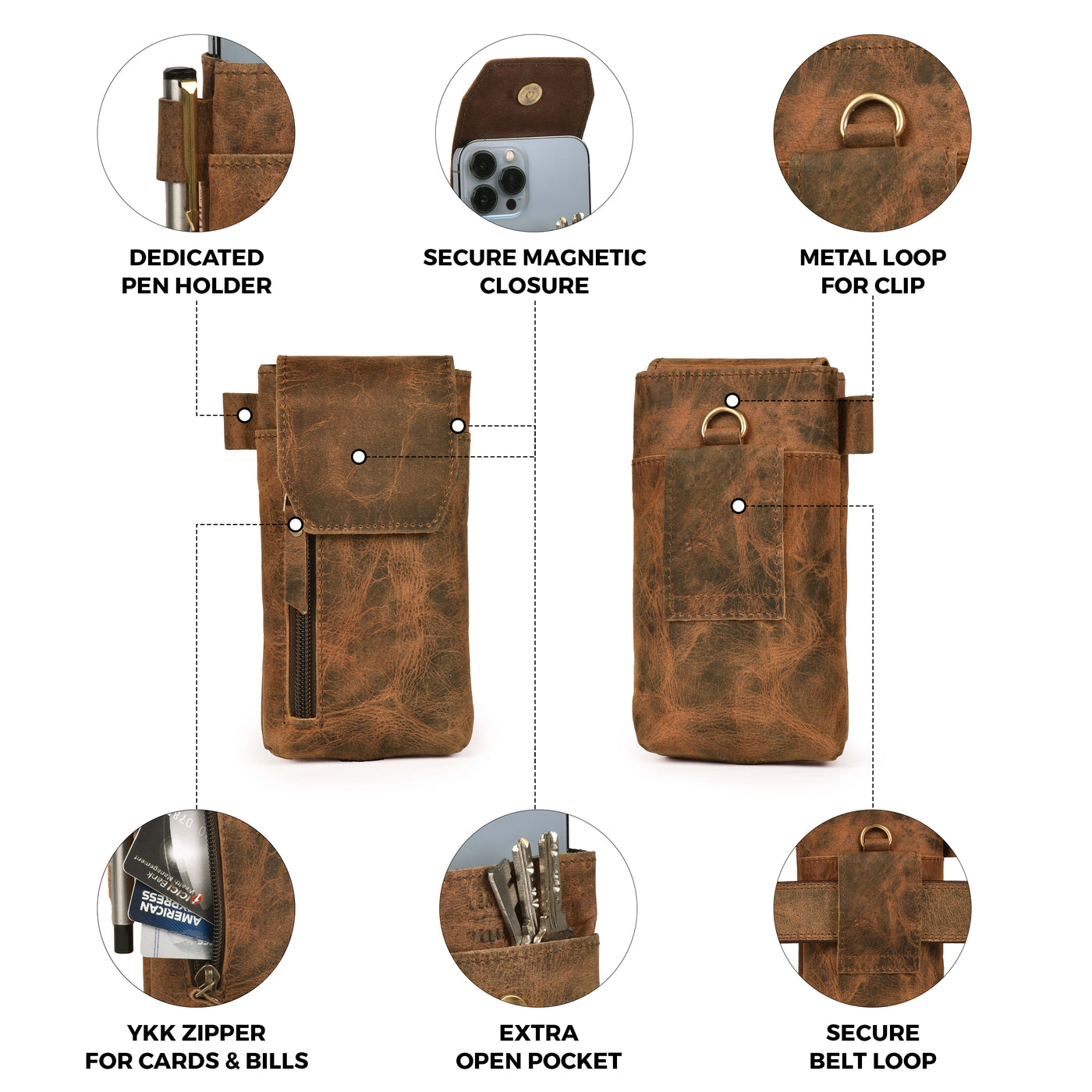 Leather Village Genuine Leather Phone Holster Pouch with Belt Clip, Magnetic Closure, ID Card Holder Universal Case for iPhone, Samsung Galaxy,