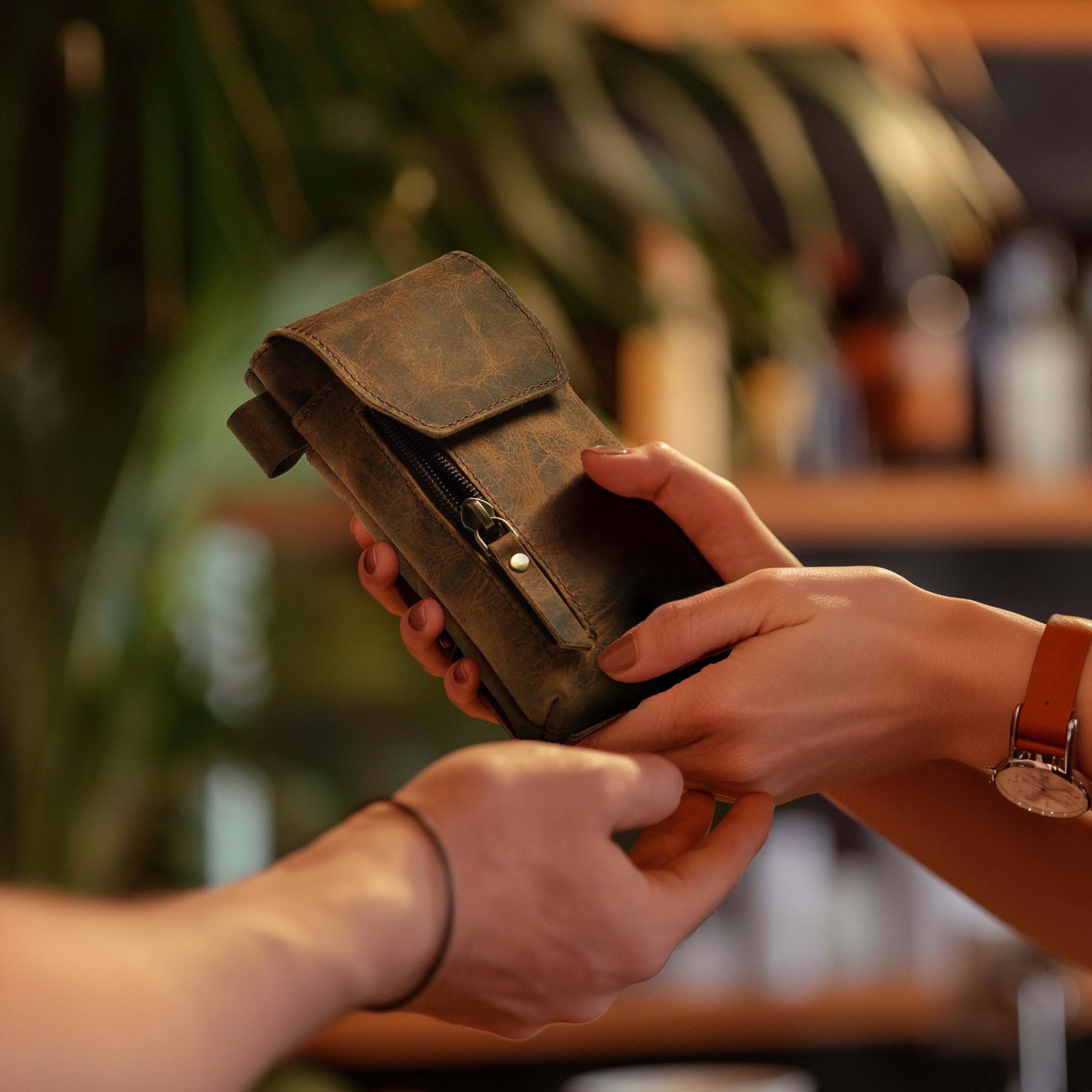 Leather Phone Holster Pouch - Rustic Brown