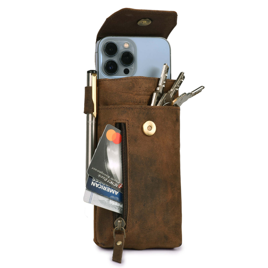 Leather Phone Holster Pouch - Cappuccino Brown