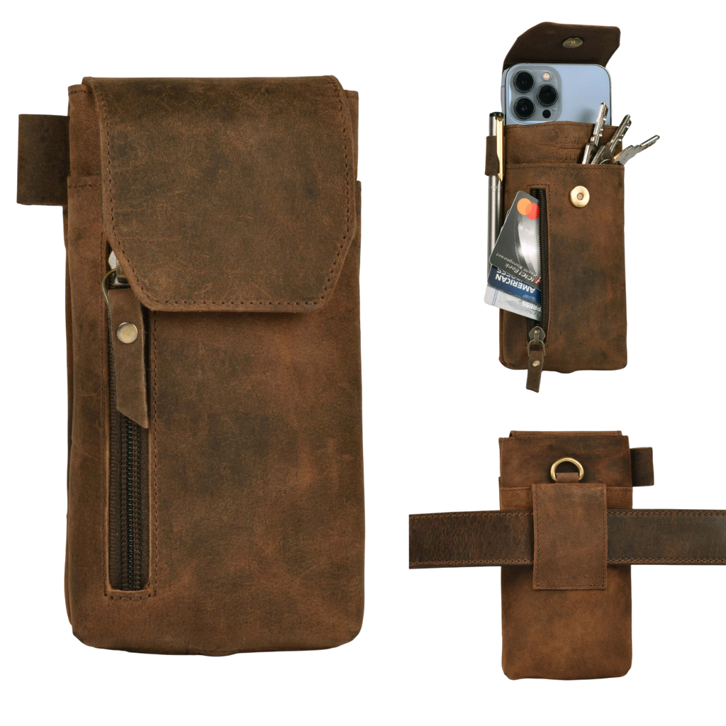Leather Phone Holster Pouch - Cappuccino Brown Leather Village