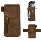 Leather Phone Holster Pouch - Cappuccino Brown Leather Village