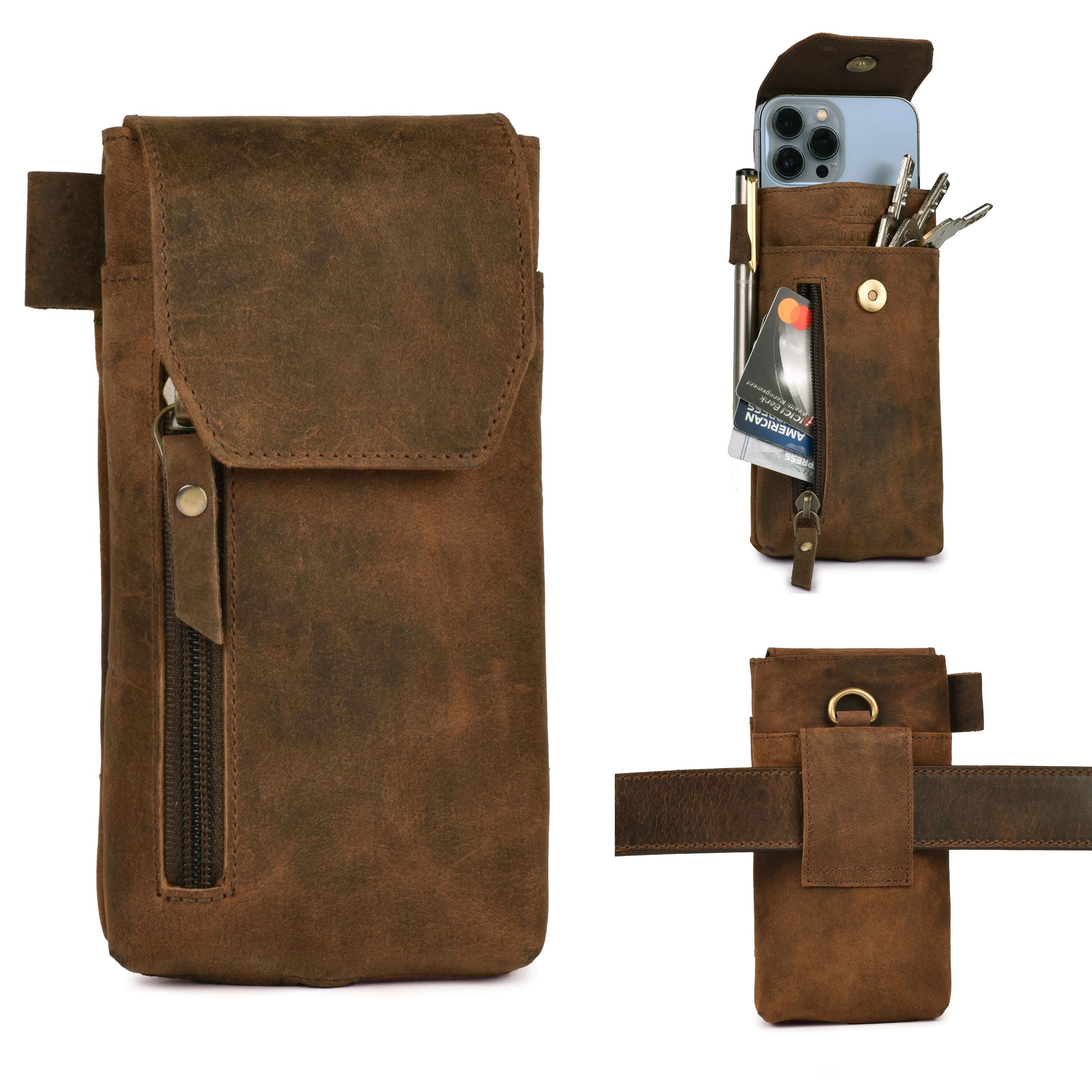 Leather Phone Holster Pouch - Cappuccino Brown