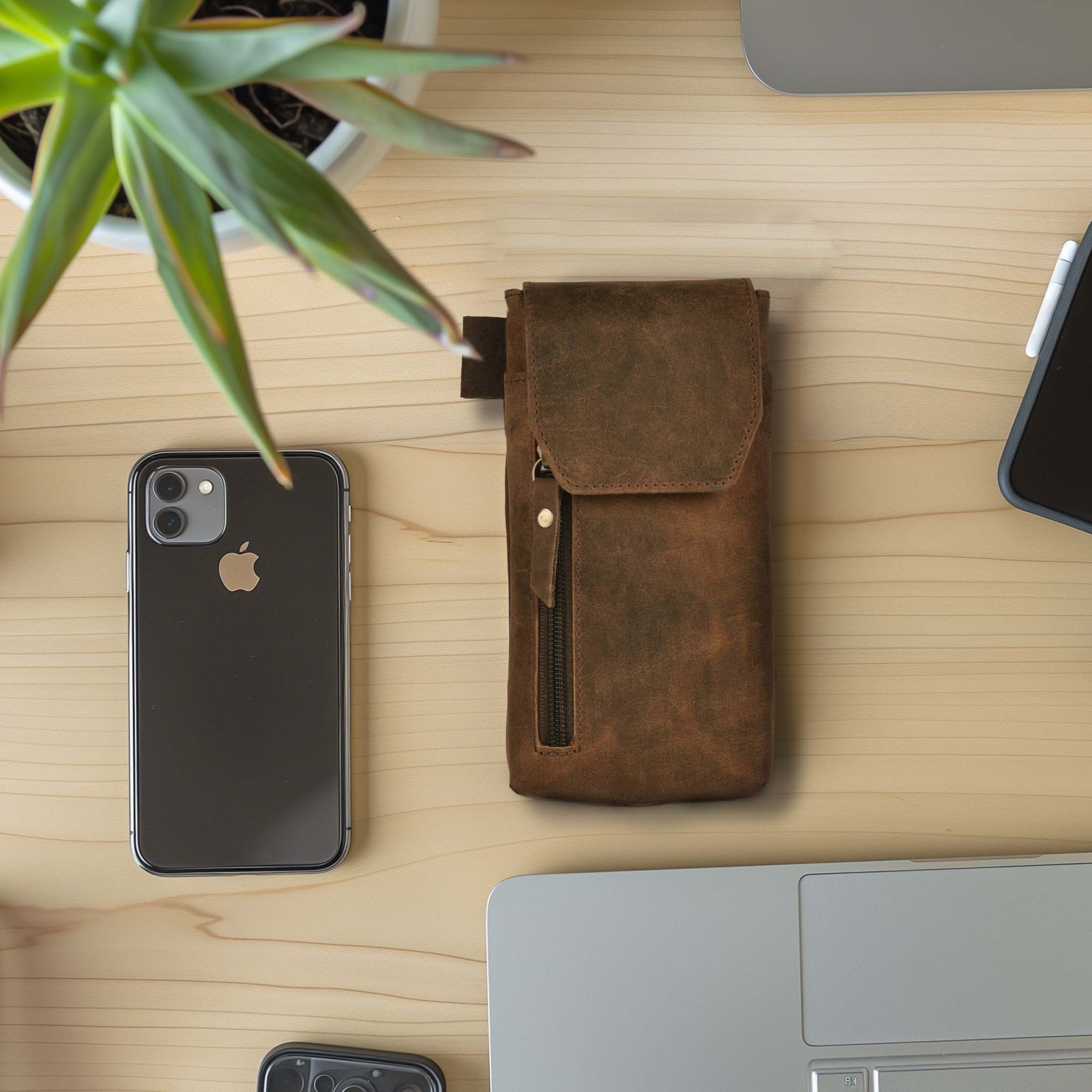 Leather Phone Holster Pouch - Cappuccino Brown Leather Village