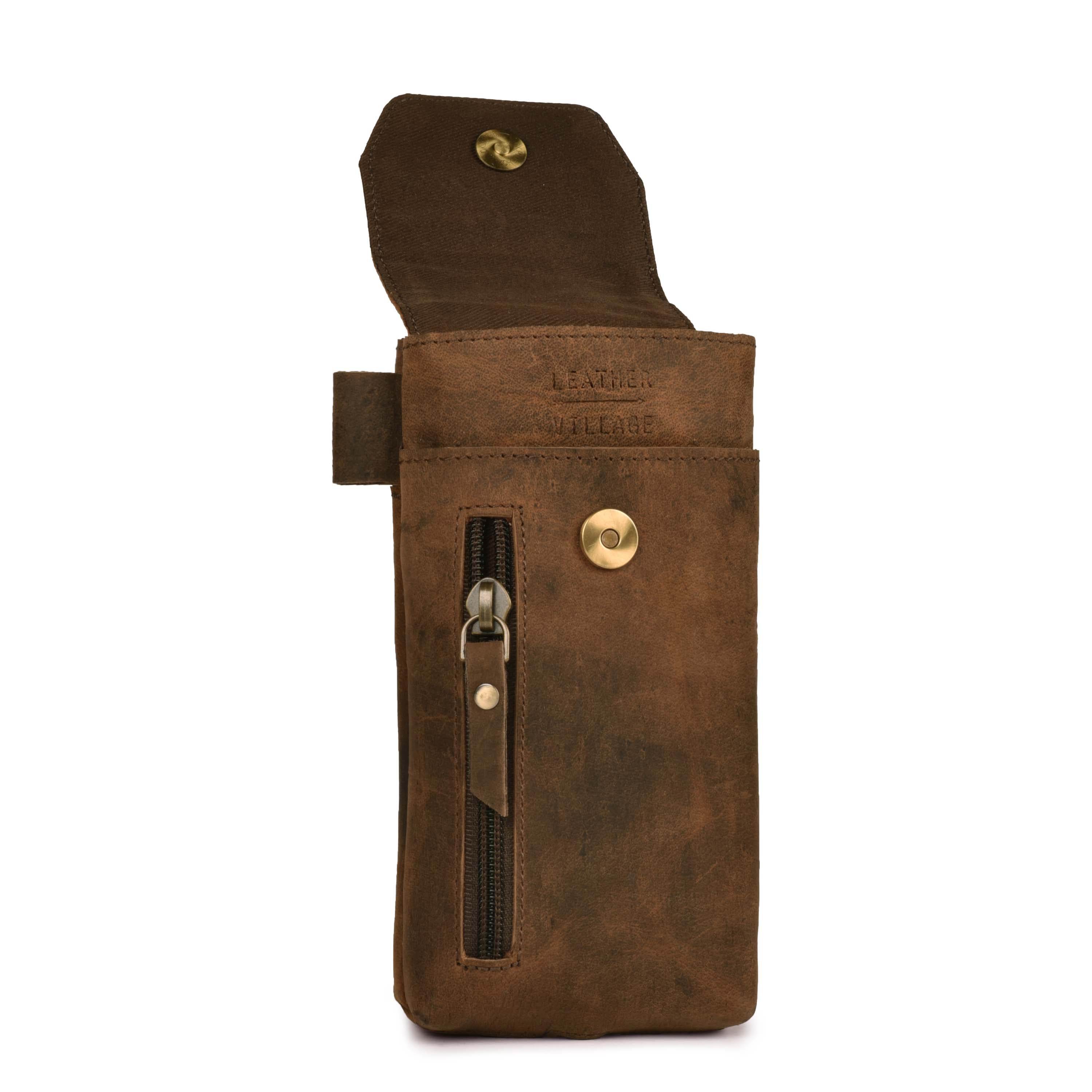 Leather Village Genuine Leather Phone Holster Pouch with Belt Clip, Magnetic Closure, ID Card Holder - Universal Case for iPhone, Samsung Galaxy, Google Pixel