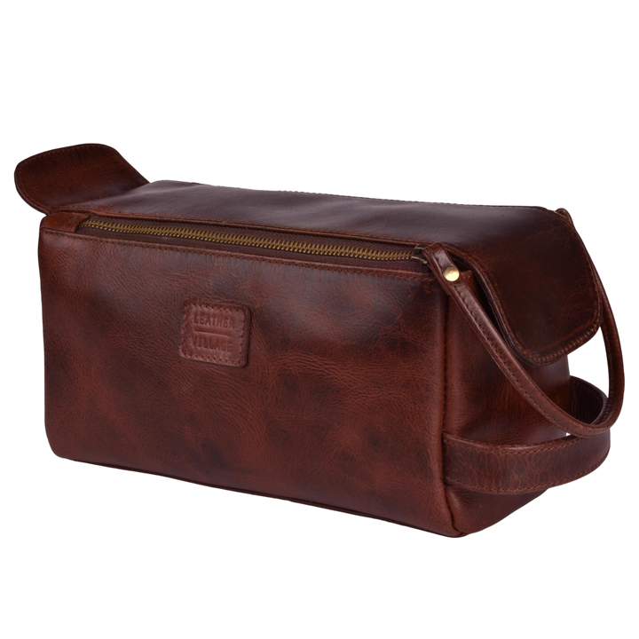 Leather Toiletry Bag for Travel - Cherry