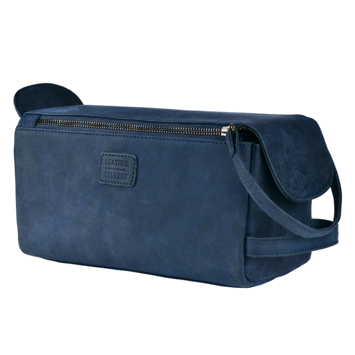 Leather Toiletry Bag for Travel - Blue