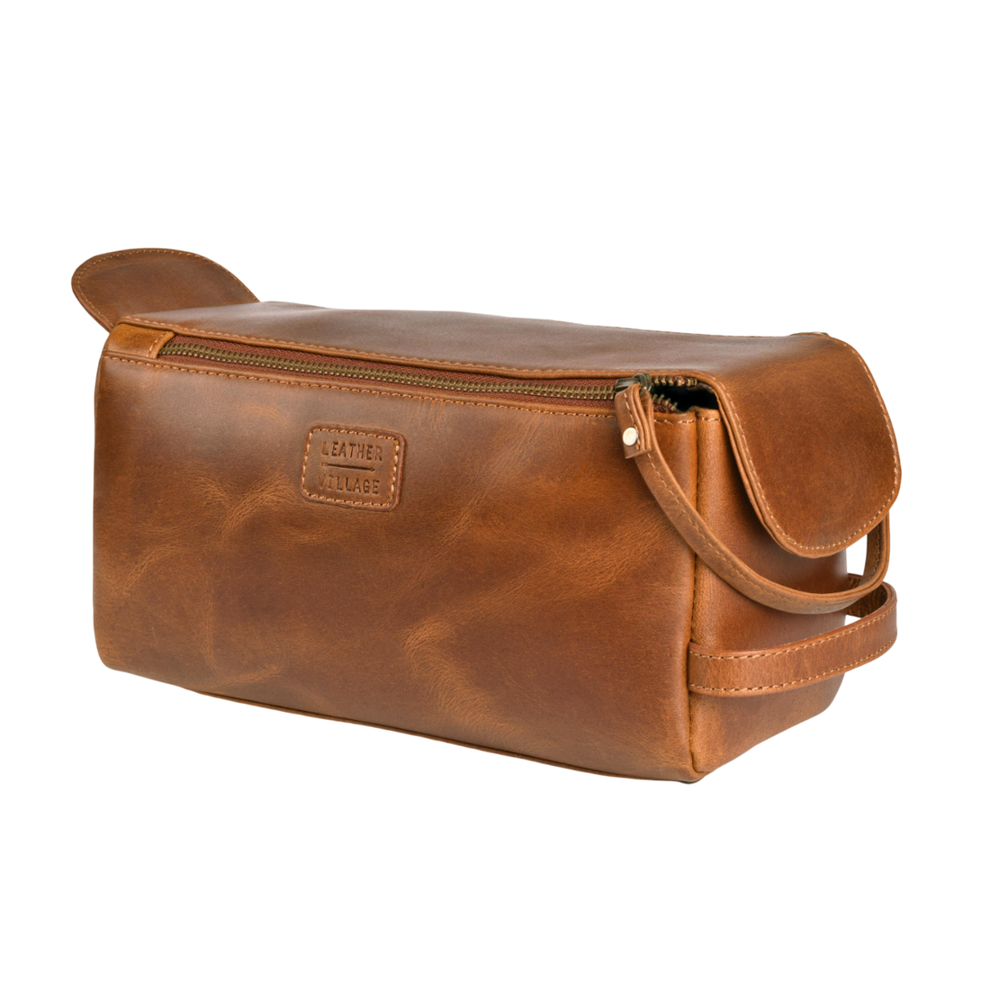 Leather Toiletry Bag for Travel - Tan