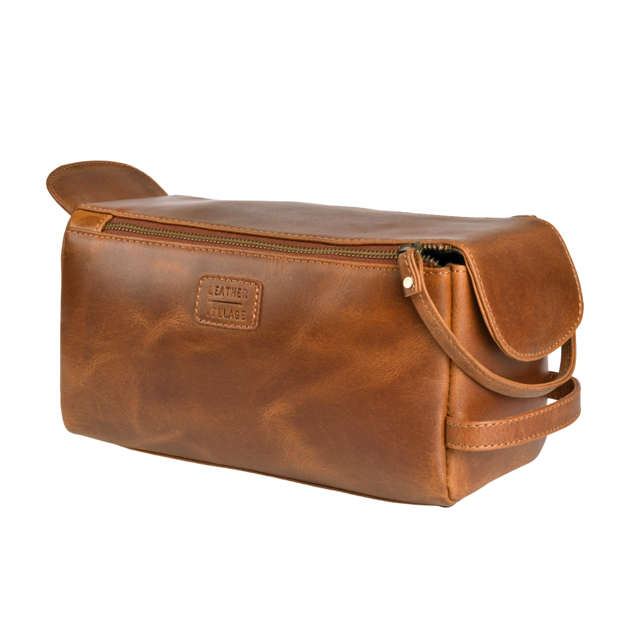 Leather Toiletry Bag for Travel - Tan