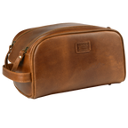 Tan Leather Toiletry Bag for Travel