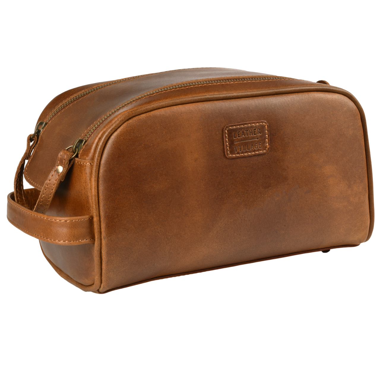 Tan Leather Toiletry Bag for Travel