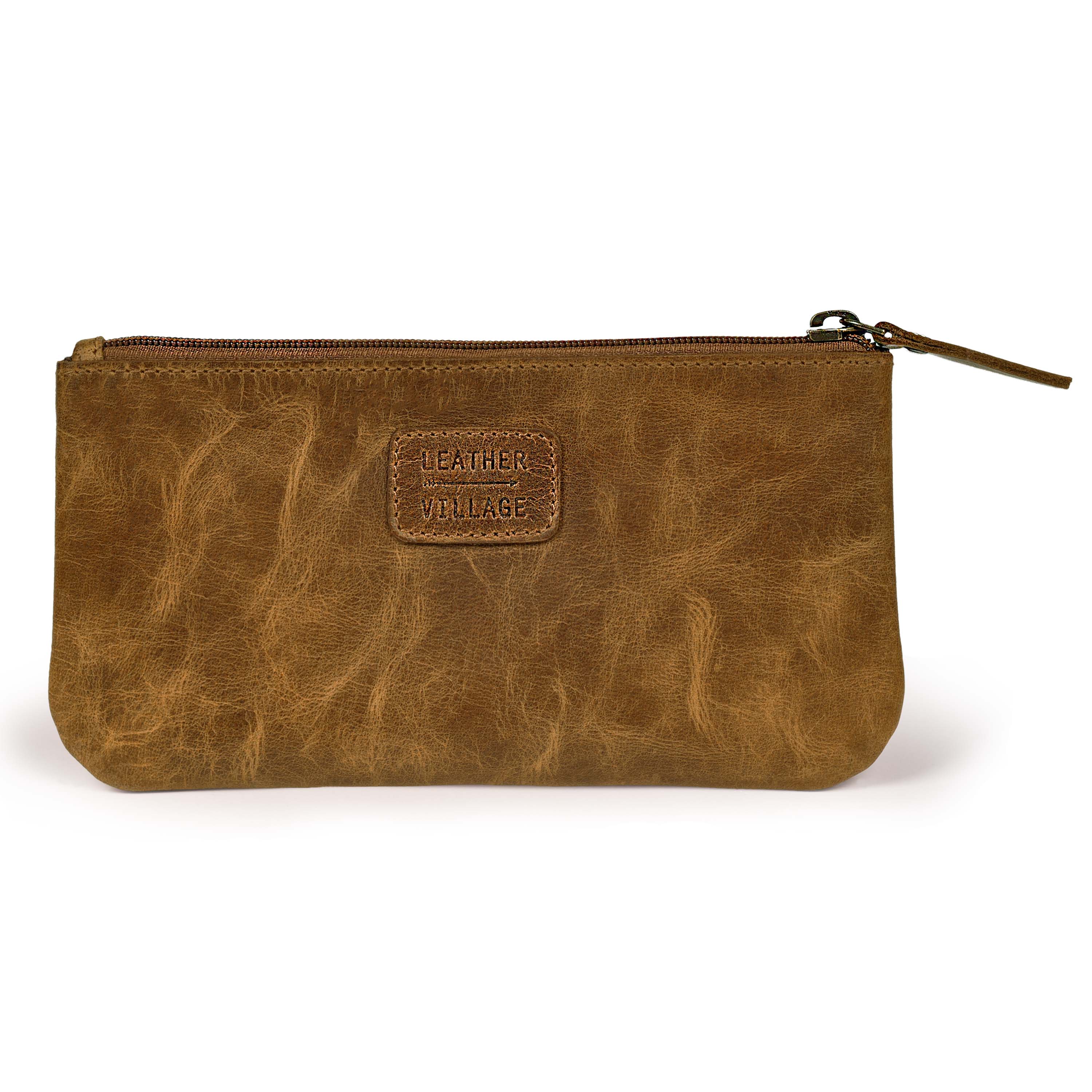 Leather Pencil Pouch Pen Case - Tan