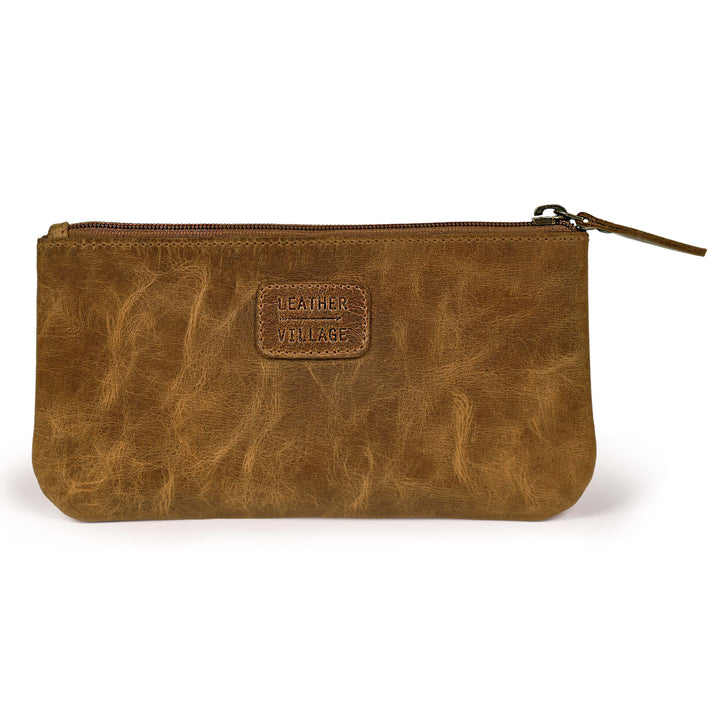 Leather Pencil Pouch Pen Case - Tan