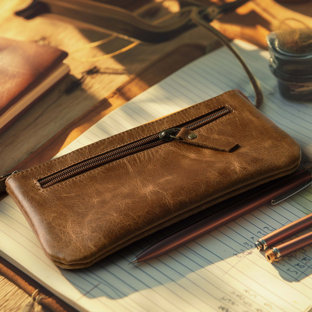 Leather Pencil Pouch Pen Case - Tan Leather Village