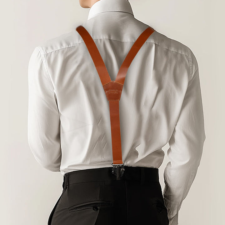 Leather Suspenders for Men & Women Adjustable Y-Back Braces with Snaps Vintage Classic Style for Any Occasion