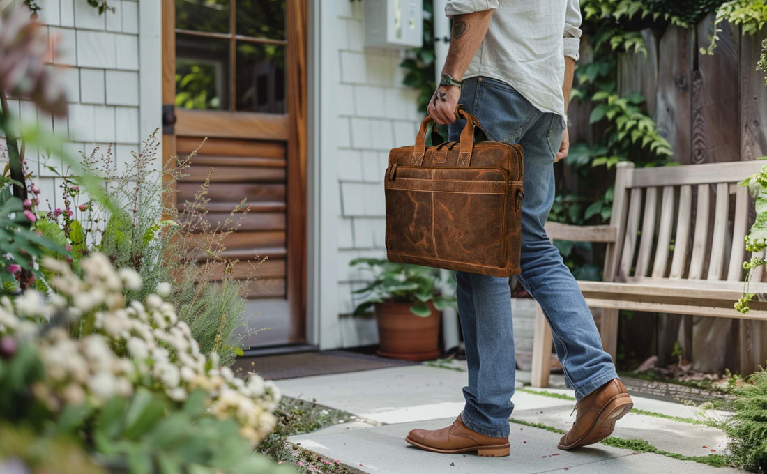 LEATHER VILLAGE 16" Leather Laptop Messenger Briefcase Bag for Men-Brown-Leather Satchel for Travel and Office Shoulder Bag