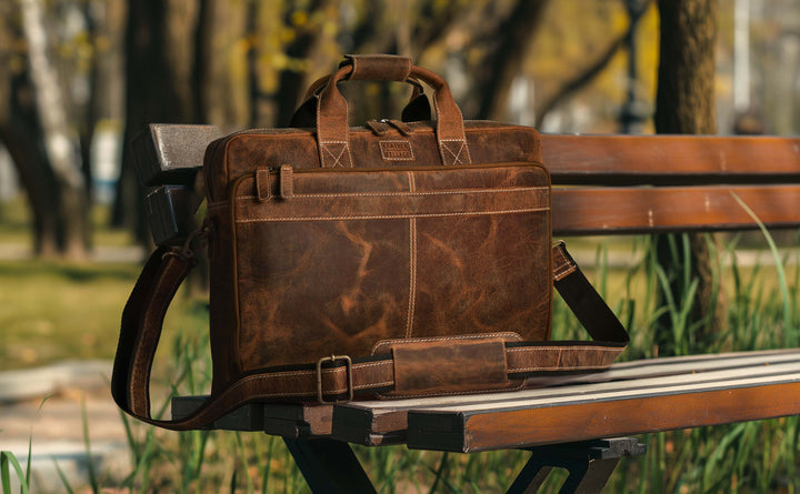 LEATHER VILLAGE 16" Leather Laptop Messenger Briefcase Bag for Men-Brown-Leather Satchel for Travel and Office Shoulder Bag